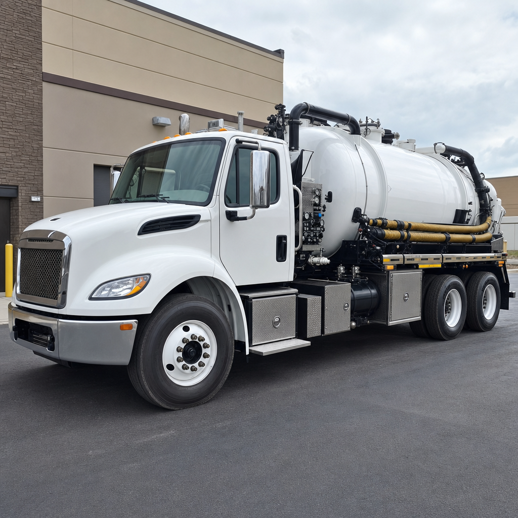 Commercial septic vacuum truck parked in a Deer Valley business parking lot